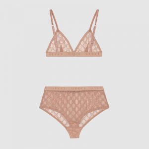 Gucci GG Tulle Lingerie Set GG Embroidered Tulle in Cotton-Sandy