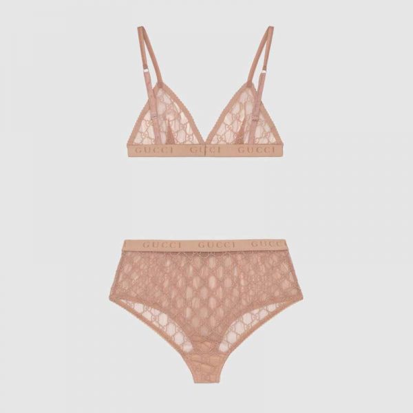 Gucci GG Tulle Lingerie Set GG Embroidered Tulle in Cotton-Sandy