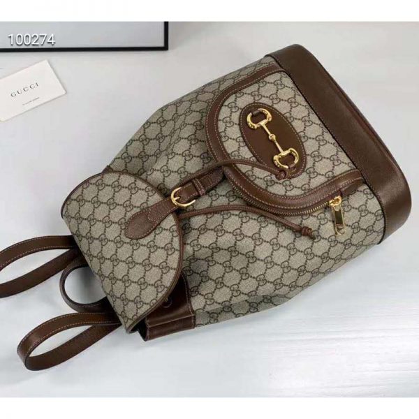 Gucci GG Unisex Gucci 1955 Horsebit Backpack BeigeEbony Supreme Canvas (5)