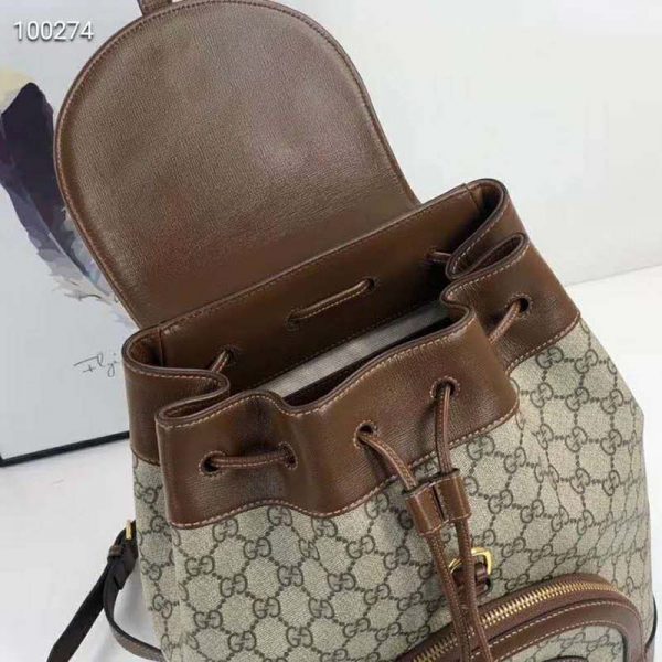 Gucci GG Unisex Gucci 1955 Horsebit Backpack BeigeEbony Supreme Canvas (9)