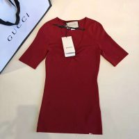 Gucci GG Women Fine Viscose V-Neck Short Slee-Red