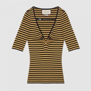 Gucci GG Women Fine Viscose V-Neck Short Sleeve Top-Yellow