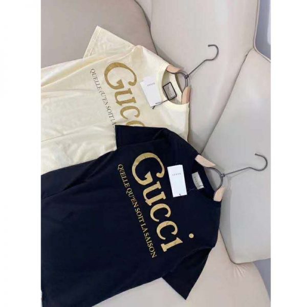 Gucci GG Women Gucci Glitter Print T-Shirt Cotton-White (5)