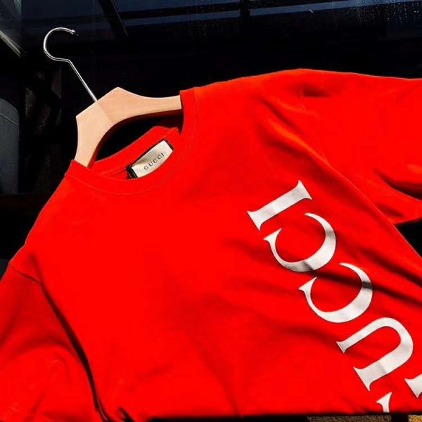 Gucci GG Women Gucci Print Oversize T-Shirt Red Cotton (5)