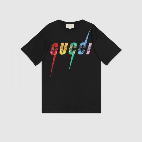 Gucci GG Women Oversize T-Shirt with Gucci Blade Print-Black