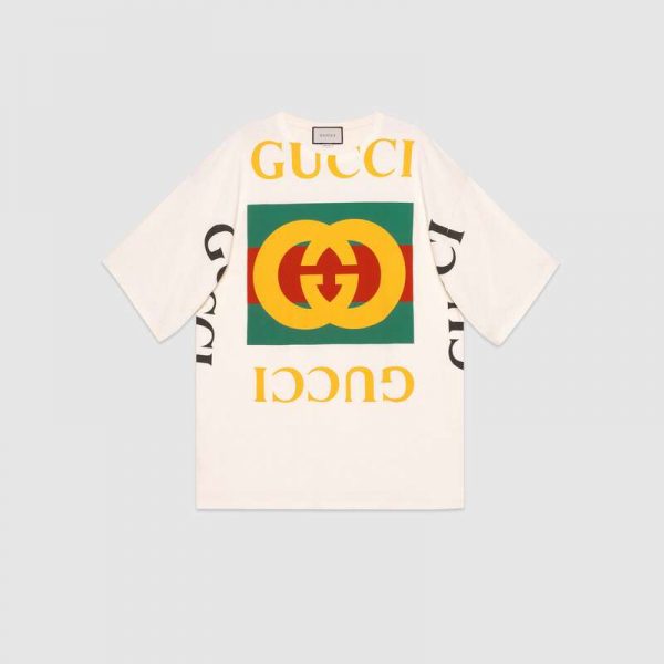 Gucci GG Women Oversize T-Shirt with Gucci Logo-Whiteh Gucci Logo-White (1)