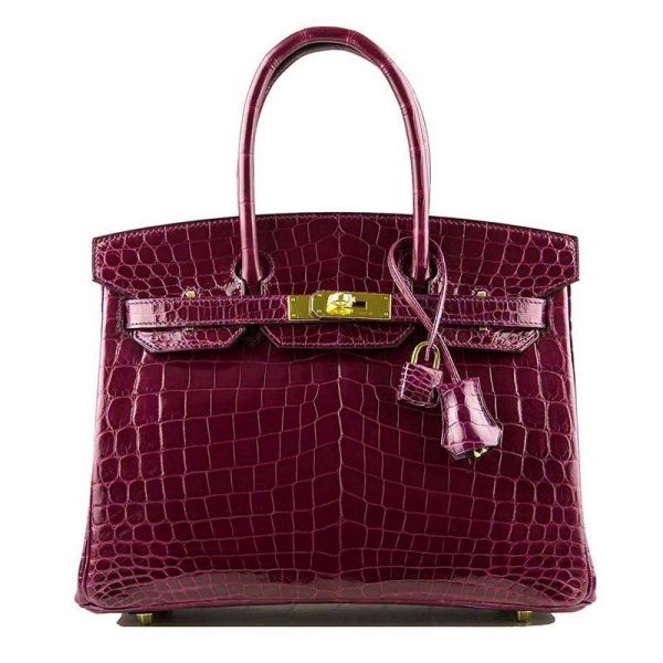 Hermes Birkin 30 Bag in Alligator Leather with Gold Hardware-Maroon