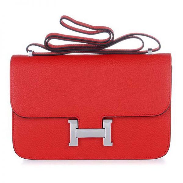 Hermes Constance Elan Leather Shoulder Bag in Epsom Leather-Red
