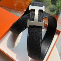 Hermes Men Quizz Belt Buckle & Reversible Leather Strap 32 mm-Silver