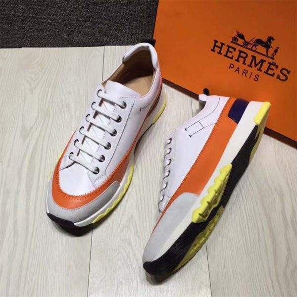 Hermes Men Rapid Sneaker Shoes White Sole-Orange (1)