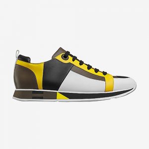 Hermes Men Rebus Sneaker Shoes Black Yellow and Khaki Insert