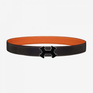 Hermes Men Street H Belt Buckle & Reversible Leather Strap 32 mm-Orange