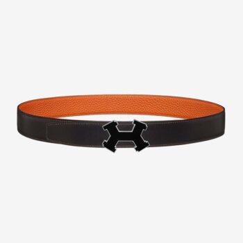 Hermes Men Street H Belt Buckle & Reversible Leather Strap 32 mm-Orange