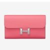 Hermes Women Constance Long Wallet in Calfskin Leather-Pink