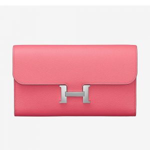 Hermes Women Constance Long Wallet in Calfskin Leather-Pink