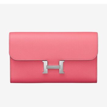 Hermes Women Constance Long Wallet in Calfskin Leather-Pink