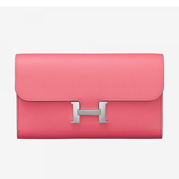 Hermes Women Constance Long Wallet in Calfskin Leather-Pink