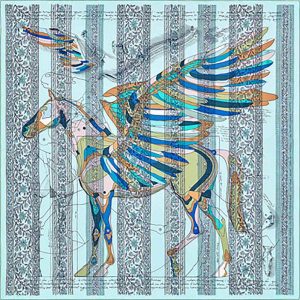 Hermes Women La Maison Des Carres Pegase Dhermes AU Bloc Scarf-Aqua