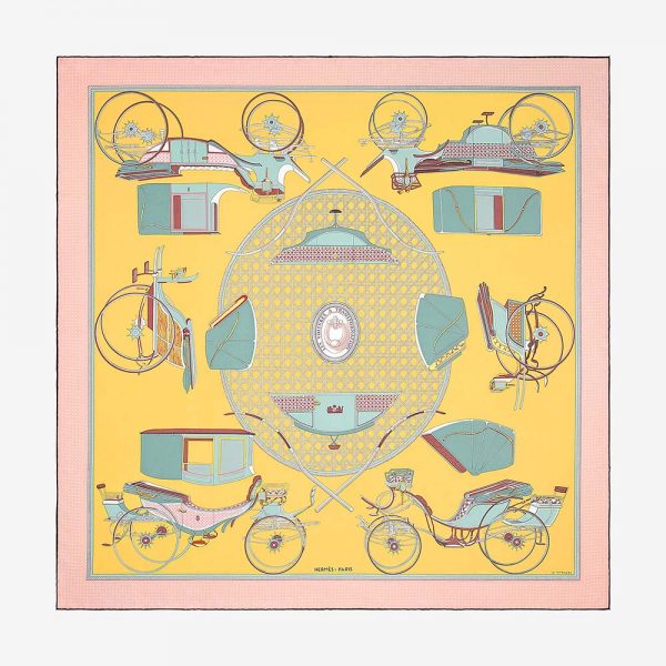 Hermes Women Les Voitures A Transformation Scarf 90-Yellow