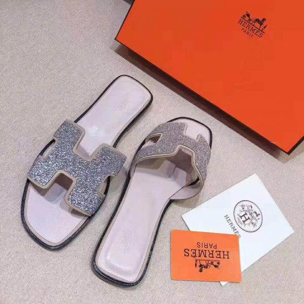 Hermes Women Oran Sandal Hermes Sandal Metallic Nappa Leather Cristal Powder (3)