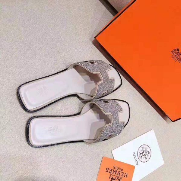 Hermes Women Oran Sandal Hermes Sandal Metallic Nappa Leather Cristal Powder (4)