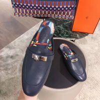 Hermes Women Oz Mule Goatskin “Brides De Gala Shadow”-Navy