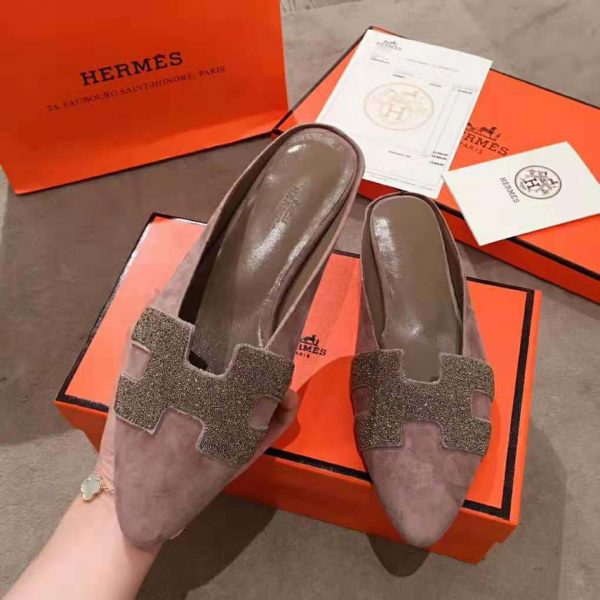 Hermes Women Roxane Mule Shoes Rose (6)