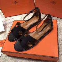 Hermes Women Santorini Sandal in Epsom Calfskin-Black