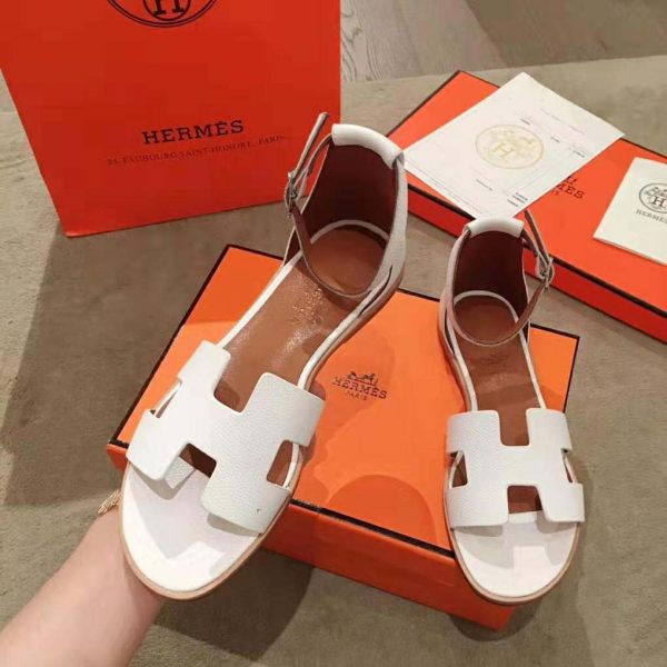 Hermes Women Santorini Sandal in Epsom Calfskin-White (11)