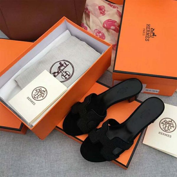 Hermes Women Shoes Oasis Sandal 50mm Heel-Black (2)