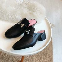 Hermes Women Shoes Paradis Mule 40mm Heel-Black