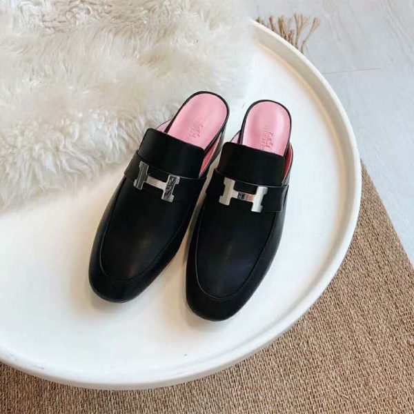 Hermes Women Shoes Paradis Mule 40mm Heel-Black (4)