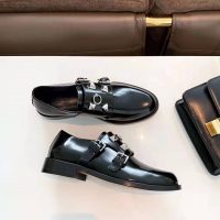 Hermes Women Stanford Derby Shoe Tuscan Calfskin Double Buckle-Black