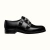 Hermes Women Stanford Derby Shoe Tuscan Calfskin Double Buckle-Black