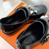 Hermes Women Stanford Derby Shoe Tuscan Calfskin Double Buckle-Black