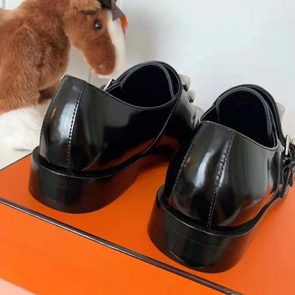 Hermes Women Stanford Derby Shoe Tuscan Calfskin Double Buckle-Black (7)