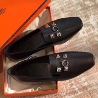 Hermes Women Subtil Ballerina in Goatskin with Square Toe-Black