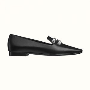 Hermes Women Subtil Ballerina in Goatskin with Square Toe-Black