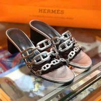 Hermes Women Tandem Sandal in Nappa Leather 5.1cm Heel-Silver