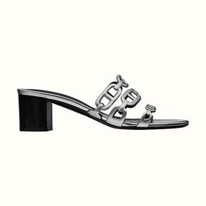 Hermes Women Tandem Sandal in Nappa Leather 5.1cm Heel-Silver