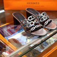 Hermes Women Tandem Sandal in Nappa Leather 5.1cm Heel-Silver