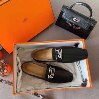 Hermes Women Time Loafer Goatskin with Detailed Openwork Hardware-Black