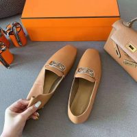 Hermes Women Time Loafer Goatskin with Detailed Openwork Hardware-Brown