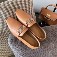 Hermes Women Time Loafer Goatskin with Detailed Openwork Hardware-Brown