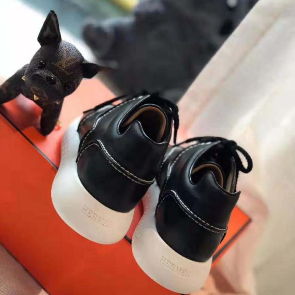 Hermes Women Turn Sneaker in Calfskin Saddle Stitch Detail-Black (7)
