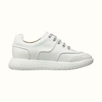 Hermes Women Turn Sneaker in Calfskin Saddle Stitch Detail-White