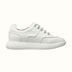 Hermes Women Turn Sneaker in Calfskin Saddle Stitch Detail-White