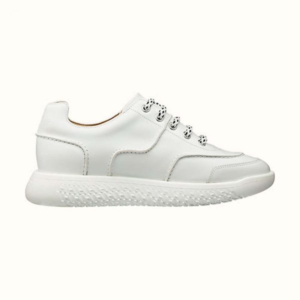 Hermes Women Turn Sneaker in Calfskin Saddle Stitch Detail-White