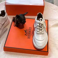 Hermes Women Turn Sneaker in Calfskin Saddle Stitch Detail-White