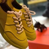 Hermes Women Turn Sneaker in Calfskin Saddle Stitch Detail-Yellow